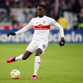 Naouirou Ahamada of VfB Stuttgart passes the ball during the Bundesliga match between VfB Stuttgart and 1. FSV Mainz 0  (Photo by Adam Pretty/Getty Images)