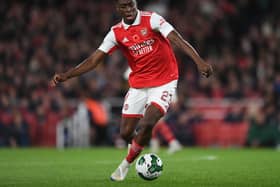 Albert Sambi Lokonga of Arsenal during the Carabao Cup Third Round match between Arsenal and Brighton & Hove Albion at Emirates Stadium