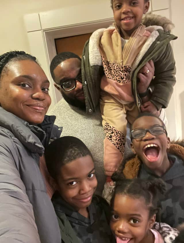 Emmanuel Asuquo and partner Mariam and their four children, Malachi, 10, Ethan, nine, Elle, seven, and Mia-Rae, three.