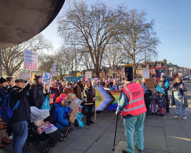Striking teachers outside Turnpike Lane station. Credit: Haringey Schools/NEU
