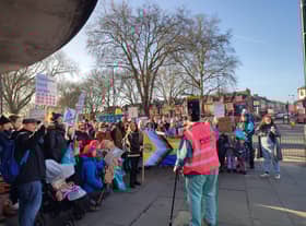 Striking teachers outside Turnpike Lane station. Credit: Haringey Schools/NEU