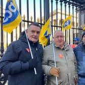  PCS union security guards Joseph Mahoney, Michael Soper and Samuel David on strike at the British Museum.