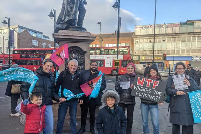 Striking teachers outside Tooting Broadway Station. Credit: LondonWorld