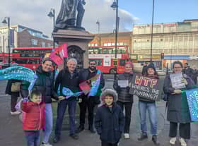 Striking teachers outside Tooting Broadway Station. Credit: LondonWorld