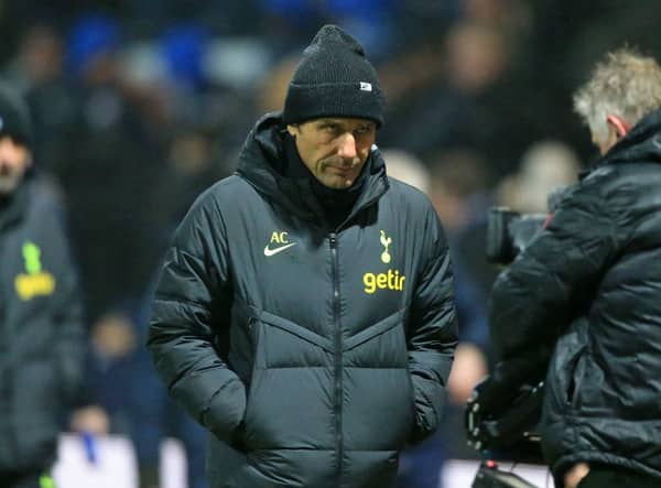 Tottenham Hotspur's Italian head coach Antonio Conte leaves at half-time in the English FA Cup fourth round football match between Preston North End and Tottenham Hotspur