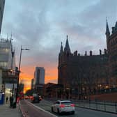 Traffic on Euston Road, outside St Pancas, heading towards Euston station.