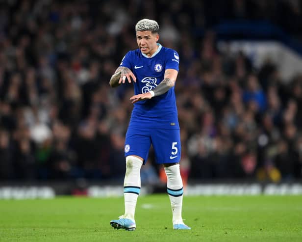  Enzo Fernandez of Chelsea reacts during the Premier League match between Chelsea FC and Fulham (Photo by Justin Setterfield/Getty Images)