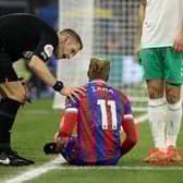 Referee Craig Pawson speaks to Wilfried Zaha of Crystal Palace during the Premier League match between Crystal Palace and Newcastle Unit(Photo by Richard Heathcote/Getty Images)ed 
