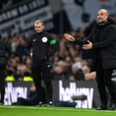 Pep Guardiola, Manager of Manchester City, gives the team instructions during the Premier League match between Tottenham Hotspur and Manchester City 