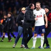 Cristian Stellini celebrates with Harry Kane of Tottenham Hotspur after the team’s victory during the Premier League match (Photo by Clive Rose/Getty Images)
