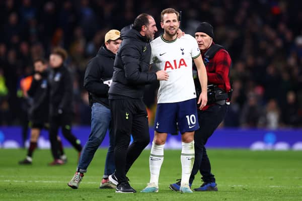 Cristian Stellini celebrates with Harry Kane of Tottenham Hotspur after the team’s victory during the Premier League match (Photo by Clive Rose/Getty Images)