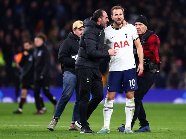 Cristian Stellini celebrates with Harry Kane of Tottenham Hotspur after the team’s victory during the Premier League match (Photo by Clive Rose/Getty Images)