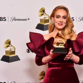 Adele poses with the Best Pop Solo Performance Award for "Easy on Me" in the press room during the 65th GRAMMY Awards at Crypto.com Arena on February 05, 2023 in Los Angeles, California. (Photo by Alberto E. Rodriguez/Getty Images for The Recording Academy)