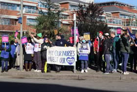 Nurse on strike outside St George’s Hospital.