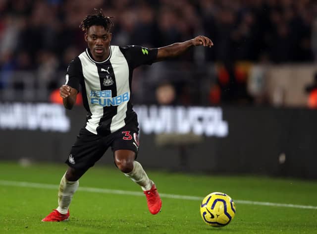 Christian Atsu of Newcastle United during the Premier League match between Wolverhampton Wanderers and Newcastle United  (Photo by Marc Atkins/Getty Images)
