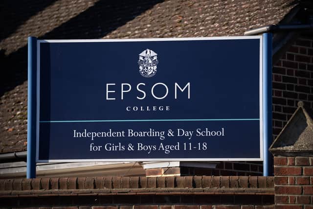A sign is pictured at Epsom College after the school’s head, Emma Pattison, was found dead alongside her family on February 5