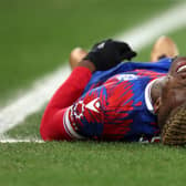 Wilfried Zaha of Crystal Palace goes down with an injury during the Premier League match between Crystal Palace and Newcastle United (Photo by Richard Heathcote/Getty Images)