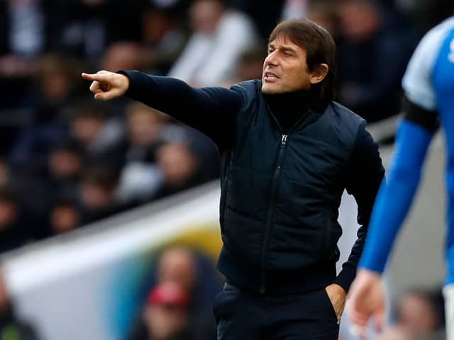 Antonio Conte gestures on the touchline during the English FA Cup third round football match (Photo by IAN KINGTON/AFP via Getty Images)