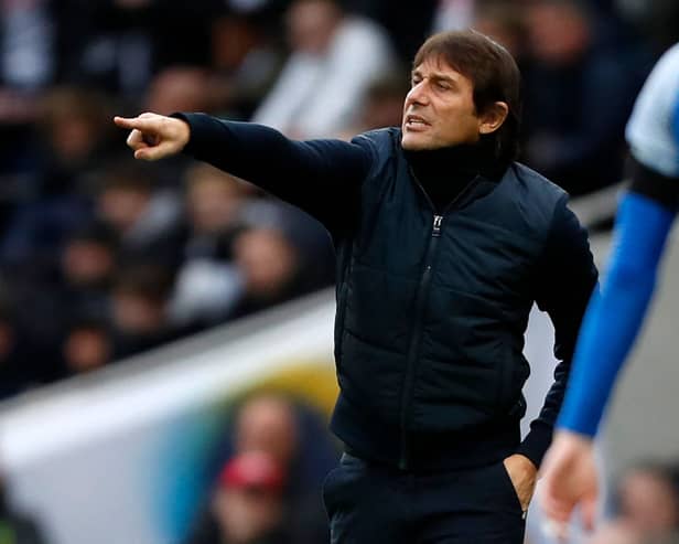 Antonio Conte gestures on the touchline during the English FA Cup third round football match (Photo by IAN KINGTON/AFP via Getty Images)