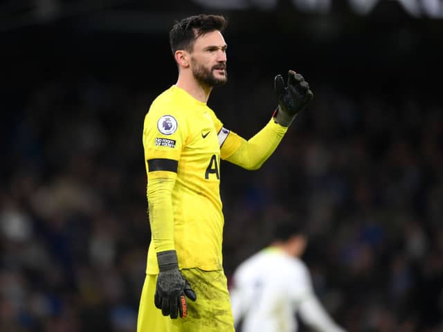 Hugo Lloris of Tottenham Hotspur reacts after Riyad Mahrez of Manchester City (not pictured) scores their sides third goal during the Premier League match