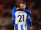  Deniz Undav of Brighton & Hove Albion celebrates with teammate Alexis Mac Allister  (Photo by Stu Forster/Getty Images)