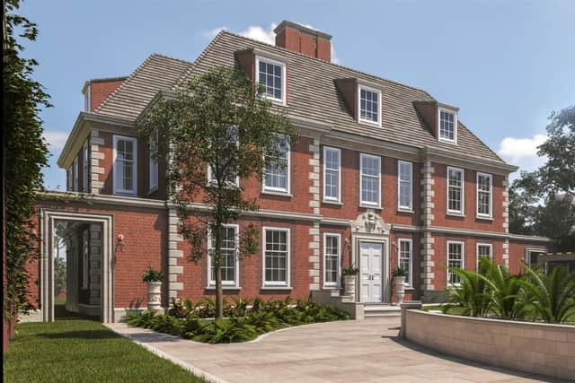 An exterior view of the front of a 8 bed house on Bishops Avenue, Hampstead