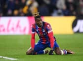 Wilfried Zaha of Crystal Palace reacts during the Premier League match between Crystal Palace and Manchester United at Selhurst  (Photo by Justin Setterfield/Getty Images)
