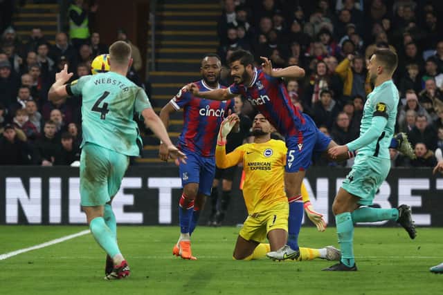 James Tomkins scores against Brighton for Crystal Palace  