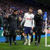  Rodrigo Bentancur of Tottenham Hotspur is substituted off after receiving medical treatment during the Premier League match (Photo by Catherine Ivill/Getty Images)