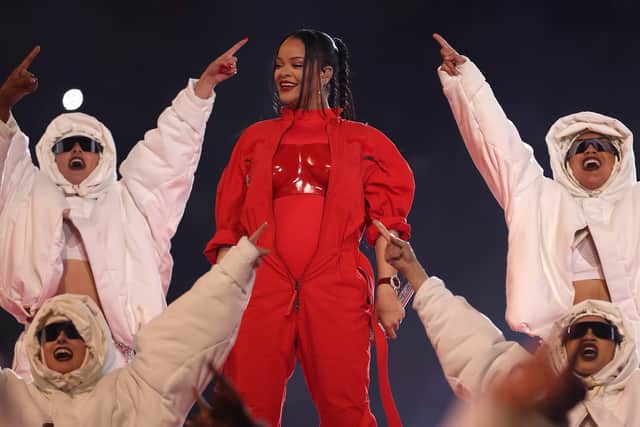 Rihanna performs onstage during the Apple Music Super Bowl LVII Halftime Show at State Farm Stadium on February 12, 2023 in Glendale, Arizona. (Photo by Gregory Shamus/Getty Images)