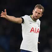 Harry Kane of Tottenham gestures during the Premier League match between Leicester City and Tottenham Hotspur  (Photo by Michael Regan/Getty Images)