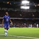 Raheem Sterling of Chelsea looks on after leaving the field following medical treatment and being replaced by Pierre-Emerick Aubameyang 