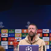 Chelsea’s English head coach Graham Potter addresses a press conference on the eve of their UEFA Champions League first-leg, round of 16 football match 