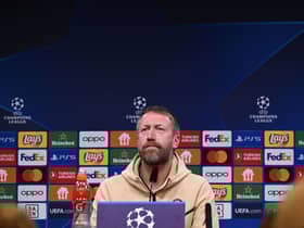 Chelsea’s English head coach Graham Potter addresses a press conference on the eve of their UEFA Champions League first-leg, round of 16 football match 
