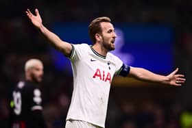  English striker Harry Kane reacts during the UEFA Champions League round of 16, first leg football match between AC Milan  (Photo by Marco BERTORELLO / AFP) (Photo by MARCO BERTORELLO/AFP via Getty Images)