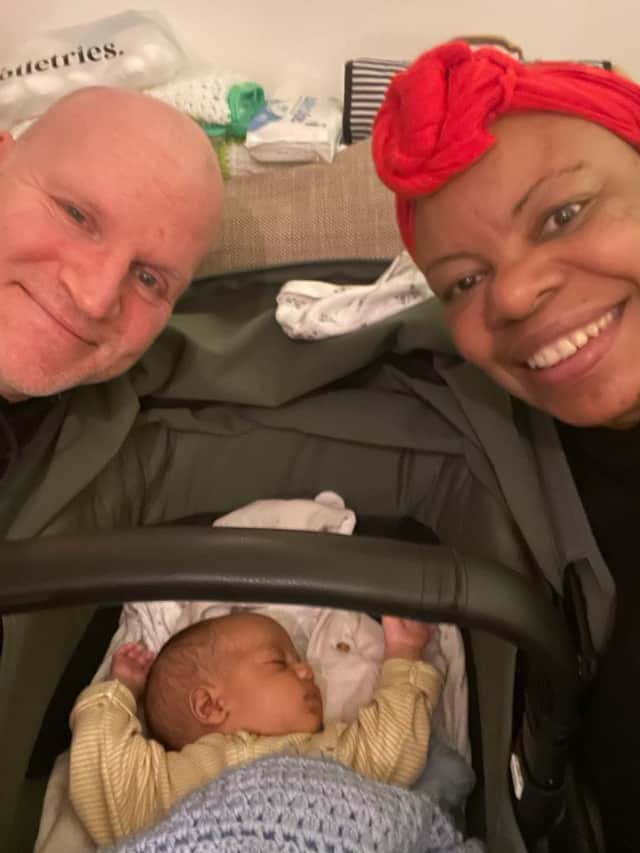 Debbie (right) with her partner Dan (left) and her grandson Rudo. Credit: Debbie Potts
