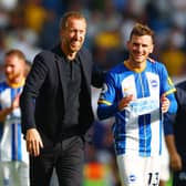  Graham Potter, Manager of Brighton & Hove Albion and Pascal Gross of Brighton & Hove Albion  (Photo by Bryn Lennon/Getty Images)