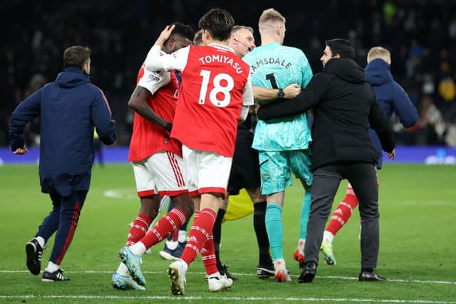 Arsenal goalkeeper Aaron Ramsdale was led away from the area after the attack. Credit: Getty Images