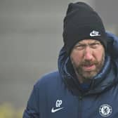 Chelsea’s English head coach Graham Potter attends a team training session at Chelsea’s Cobham training facility  (Photo by GLYN KIRK/AFP via Getty Images)