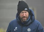 Chelsea’s English head coach Graham Potter attends a team training session at Chelsea’s Cobham training facility  (Photo by GLYN KIRK/AFP via Getty Images)