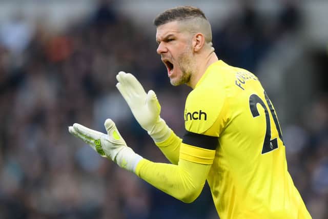 Fraser Forster, ‘encouraging’ his teammates. (Photo by Justin Setterfield/Getty Images)