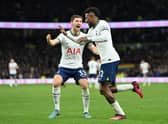 Ben Davies celebrates after playing Emerson through to score. (Photo by Justin Setterfield/Getty Images)