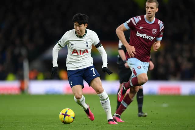 Son Heung-Min runs with the ball. (Photo by Justin Setterfield/Getty Images)