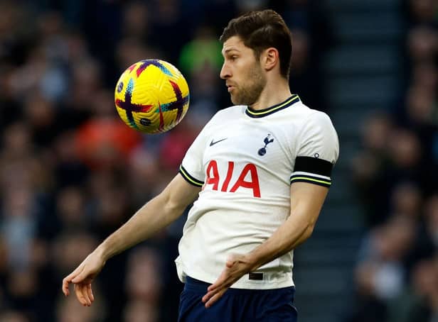 Tottenham Hotspur’s Welsh defender Ben Davies controls the ball during the English Premier League football match (Photo by IAN KINGTON/AFP via Getty Images)