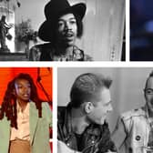 Clockwise from top left: Jimi Hendrix, Amy Winehouse, Stormzy, Joe Strummer and Paul Simonon of the Clash, and Little Simz. (Pictures: Getty)
