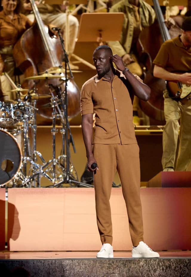 Stormzy performs on stage during The Brit Awards 2023 at The O2 Arena. (Picture: Gareth Cattermole/Gareth Cattermole/Getty Images)
