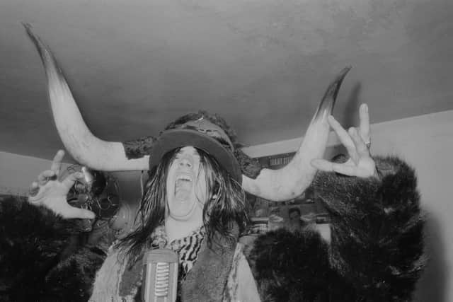 Musician and would-be MP Screaming Lord Sutch, born David Sutch, wearing buffalo horns at the 2i’s Coffee Bar in Old Compton Street in 1960. (Picture: Frank Martin/BIPS/Hulton Archive/Getty Images)