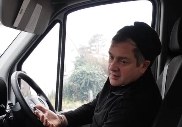 Andrew Measor handcuffed himself to the steering wheel of his van. Credit: Met Police