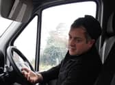 Andrew Measor handcuffed himself to the steering wheel of his van. Credit: Met Police