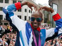 Britain’s double Olympic gold medallist Mo Farah makes his trademark “Mobot” gesture. (Picture: Stefan Wermuth/AFP/GettyImages)